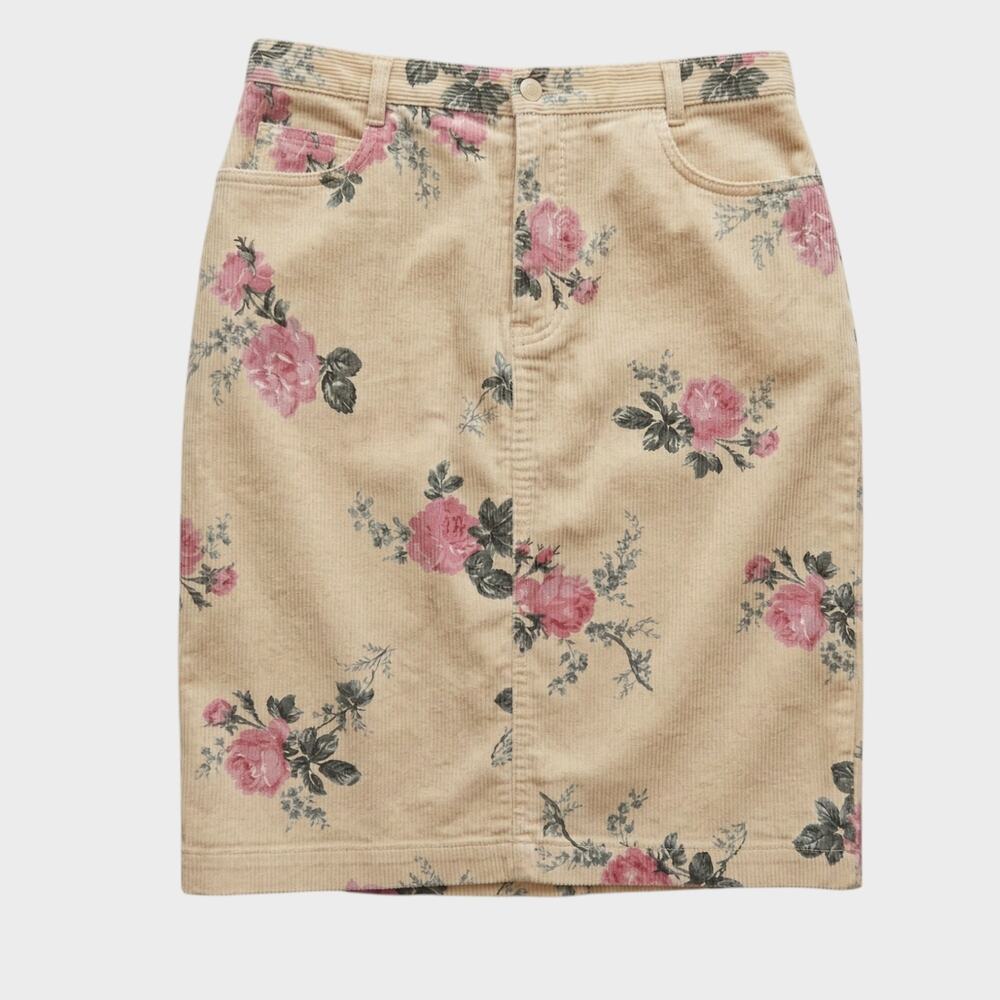 Relativity Womens 10 Pale Yellow with Pink Floral Pencil Cotton Spandex Blend